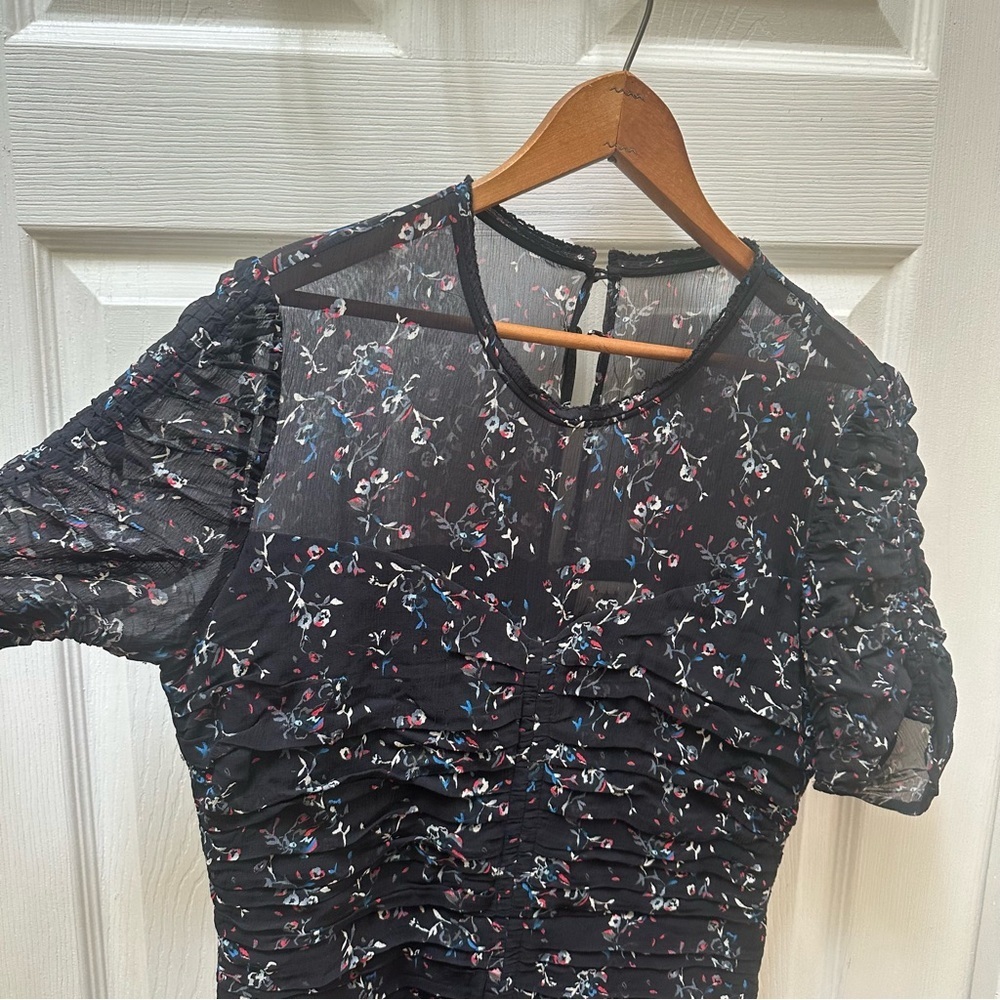 Tanya Taylor silk Carti Dress size 10 Floral Ruched Black Dress short - Picture 3 of 11